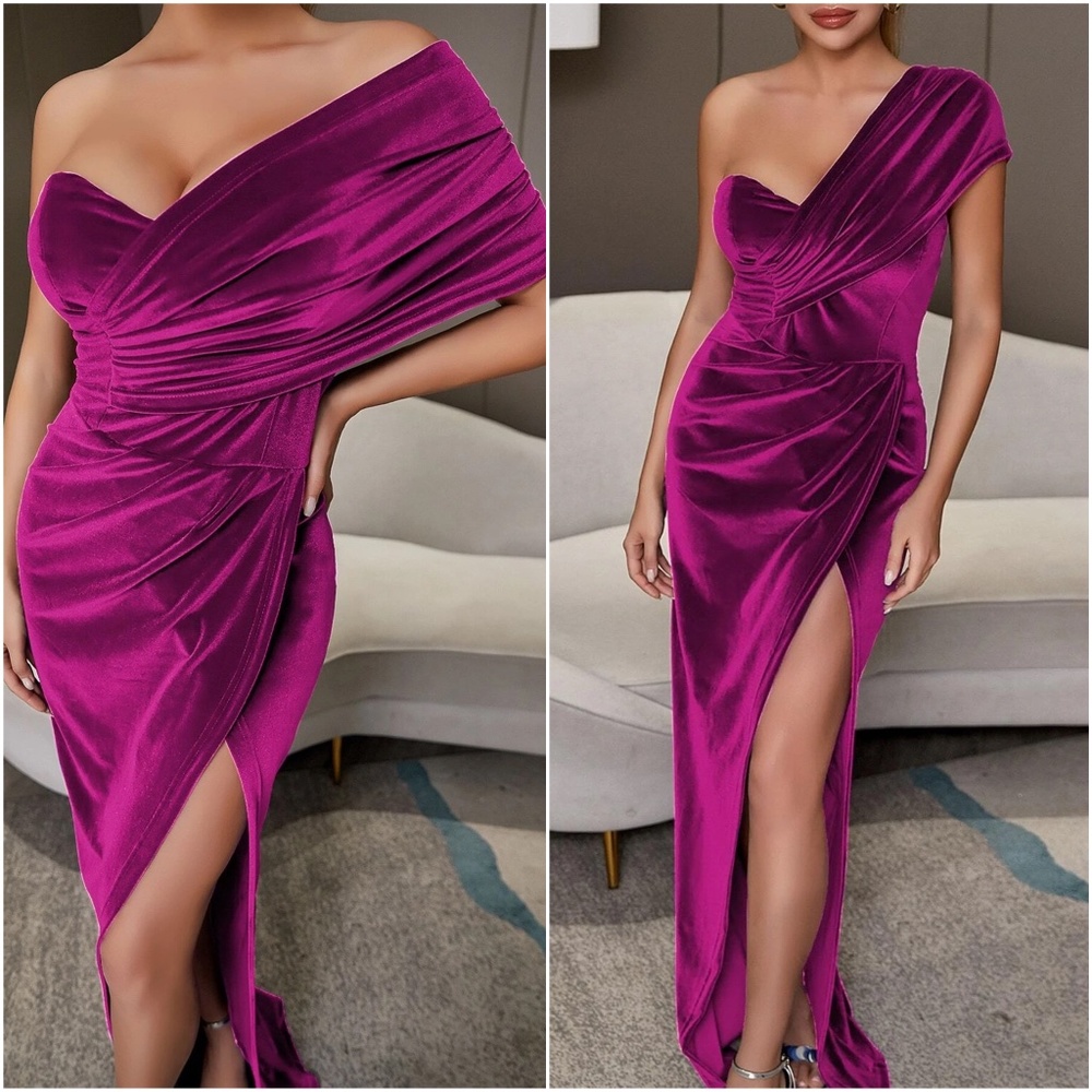 Luxe One Shoulder Sexy Party Holiday Evening Formal Dress - Picture 2 of 5